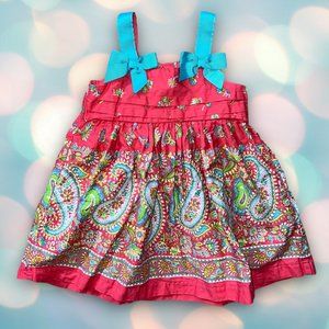 Bonnie Baby Girl’s Pink and Blue Paisley Ribbon Boutique Dress Size 12 Months